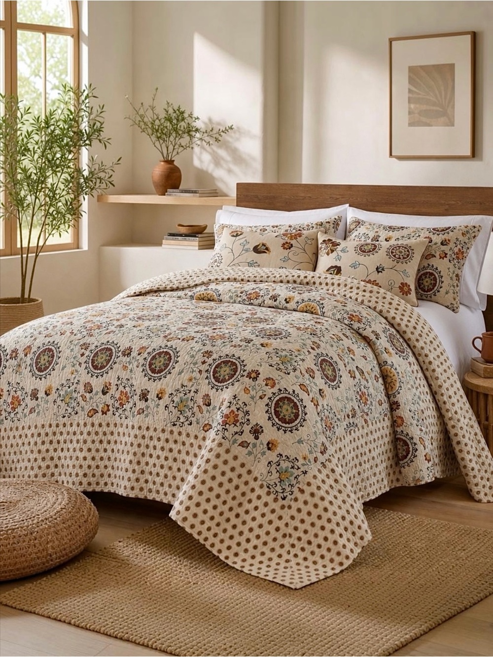 NEW Anthropologie Multicolor Retro Boho Quilt Bedspread Bedding & Sham Set